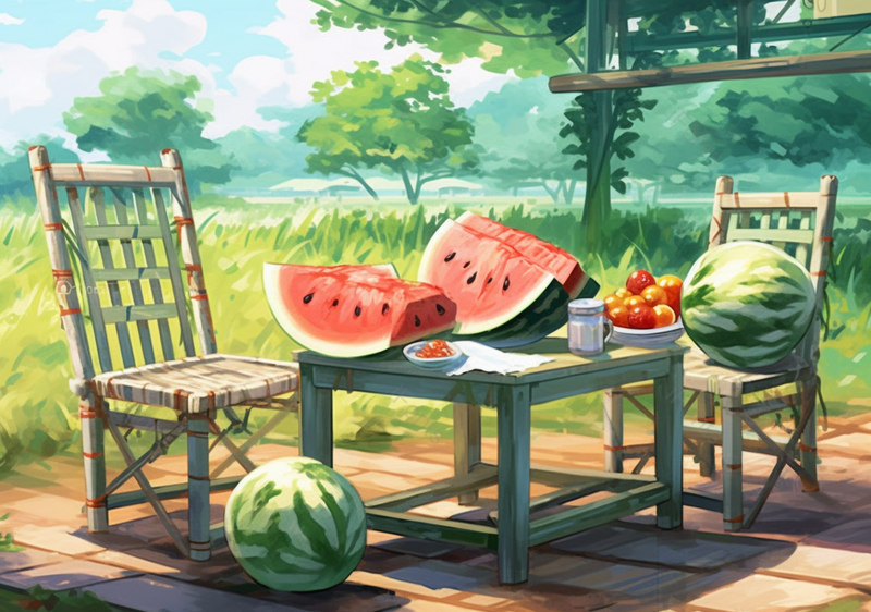 绿色小清新庭院西瓜背景,插画/手绘图,插画/手绘图库,插画/手绘图下载,插画/手绘